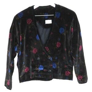 Vintage Velvet Floral Crop Blazer Jacket - Women's XS